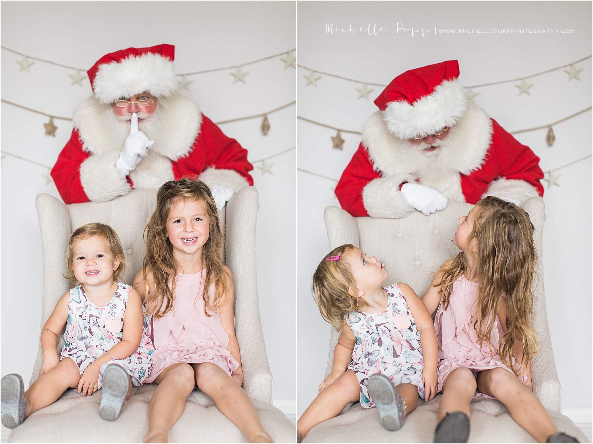 little girls surprised by Santa