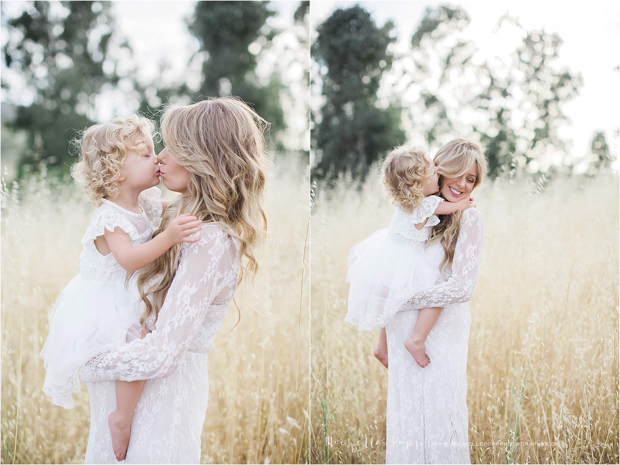 daughter kissing mom on the lips