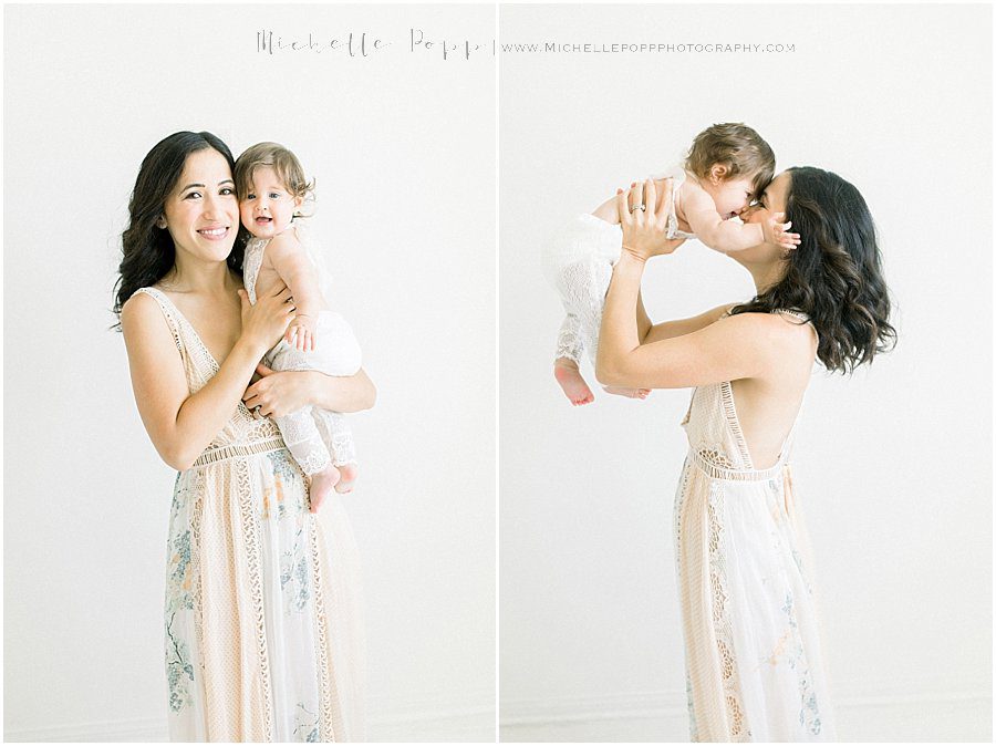 a mother and a baby girl smile and enjoy each other's company in San Diego