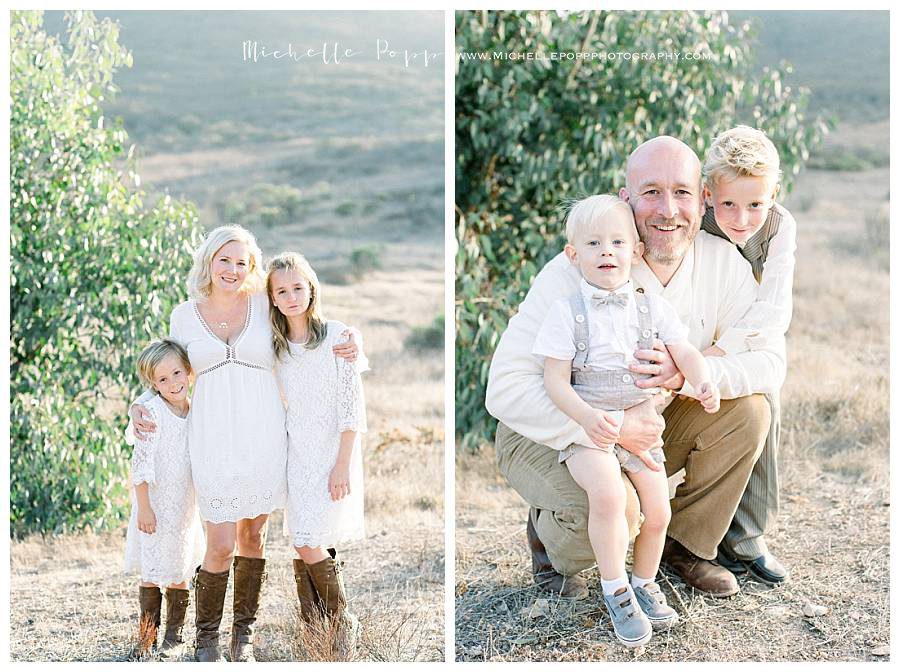 mom with daughters and dad with sons in field