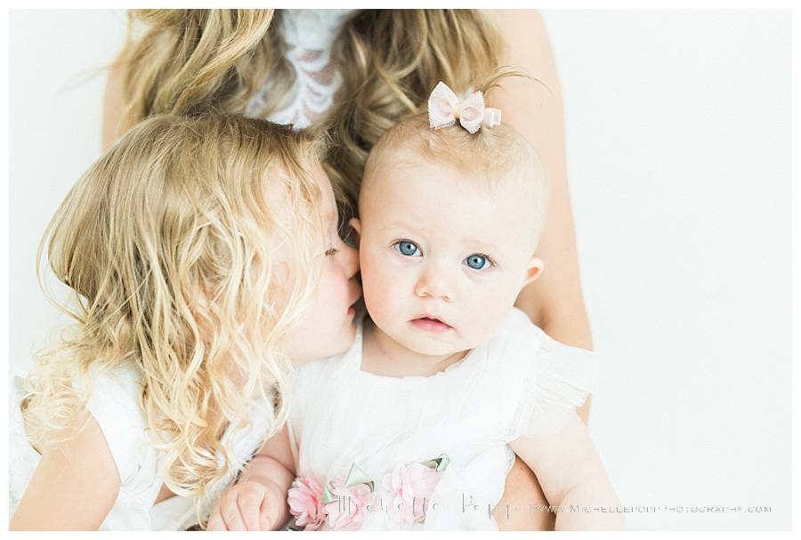 close up of two girls in moms lap