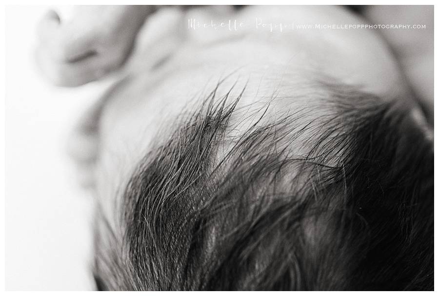 black and white of baby hair