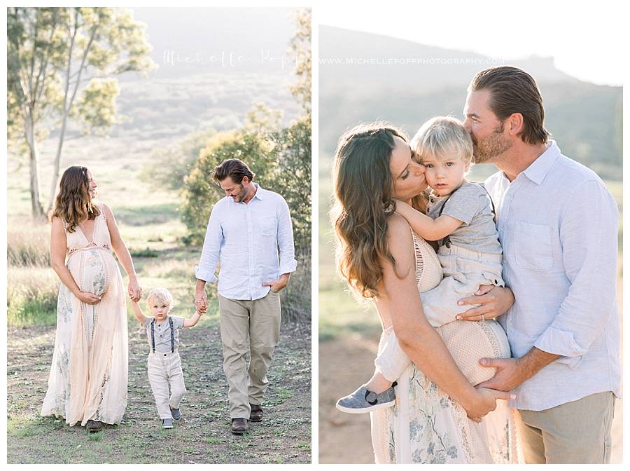 maternity photos in field walking