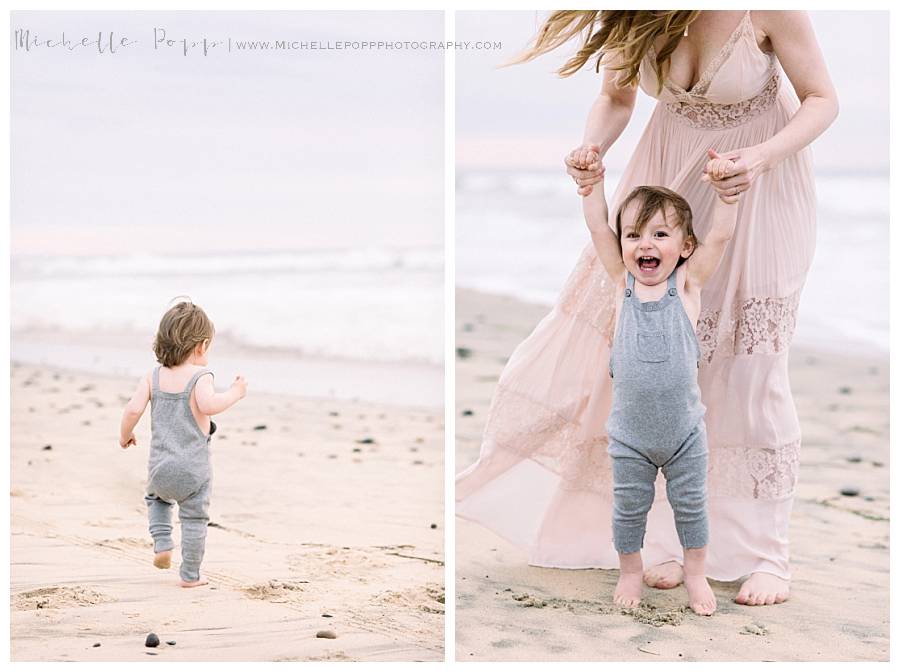 mom and son on the beach