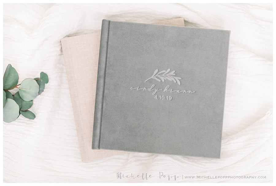 grey and peach velvet photo albums