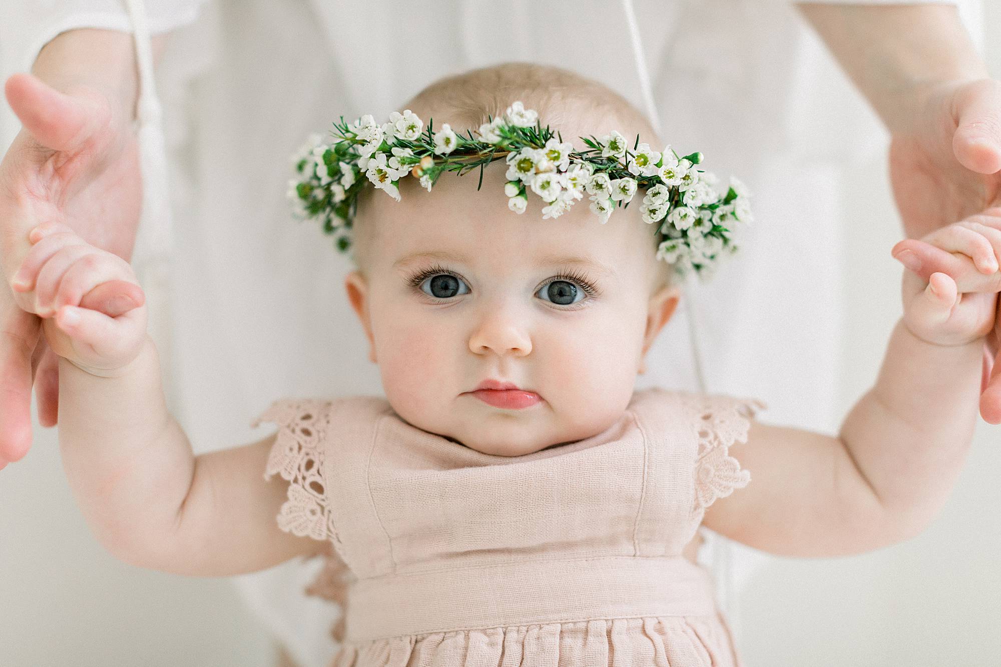 one year old girl with floral crown