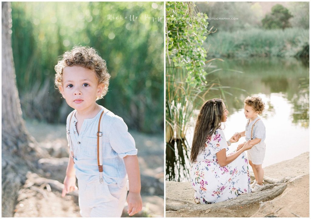 mom and son by the lake for photo session