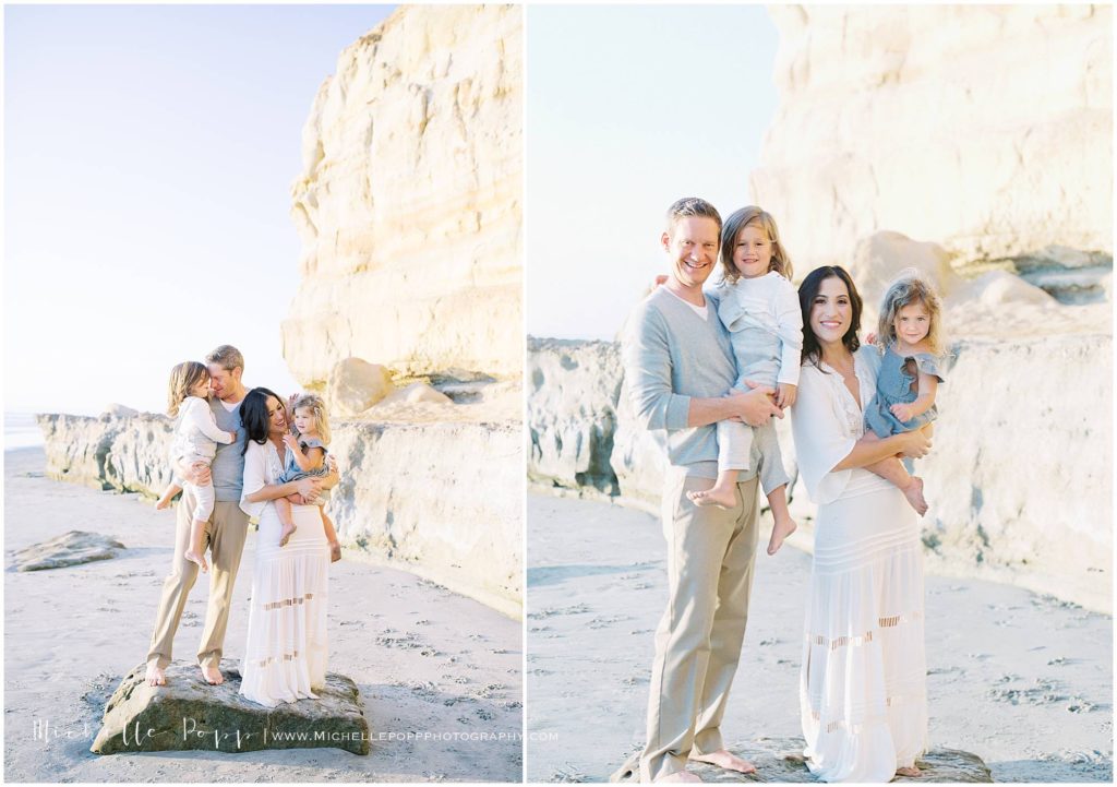  family stand in on rock in North County Beach Family Photos