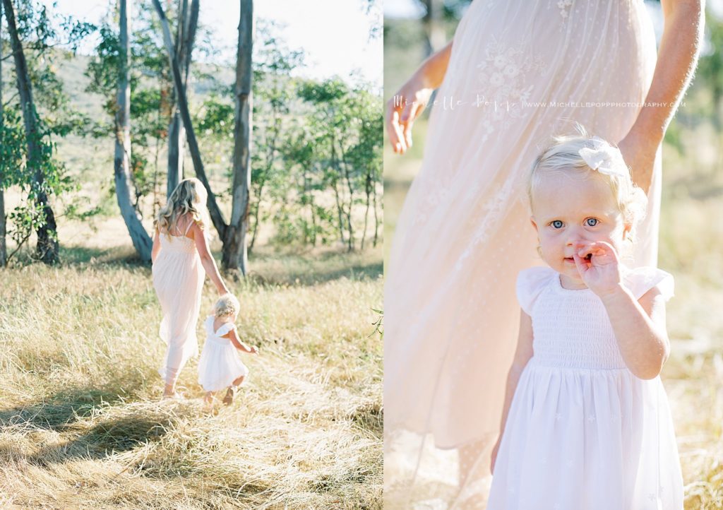 Walking in field in Maternity Photos in North County San Diego