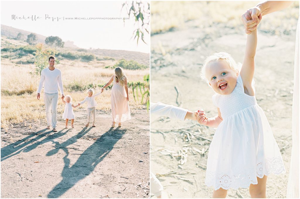 family walking in a field